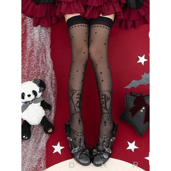 シアームーン セメタリー クロスデザイン ゴシックロリータ オーバーニーストッキング