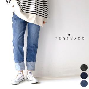INDIMARK インディマーク (一部メーカー取り寄せ) 裾切り替えストレッチ ボーイフレンドパンツ WJ005 ボトムス ウエストゴム 伸びる デニム