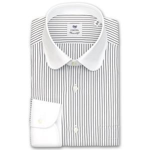 ワイシャツ Yシャツ メンズ 長袖 | CHOYA Classic Style | ブラックのピンストライプ クレリックラウンドカラーシャツ｜choyashirts