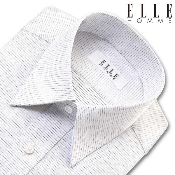 ELLE HOMME 長袖 ワイシャツ メンズ 形態安定 ゆったり ライトグレー　ボーダー　 レギュ...