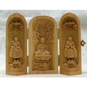 厄除け三開仏 真言宗三尊 柘植製（大日如来・不動明王・弘法大師