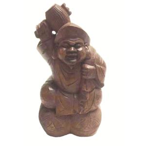 くす一木彫 彫刻 雄牛像 白木仕上げ 高さ約33cm 〜逞しい雄牛を台座