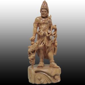 雄牛像 白木仕上げ 高さ約30cm くす一木彫 彫刻 : 仏像・仏具専商の彫