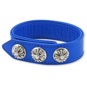 【CHROME HEARTS　クロムハーツ　Bracelet　ブレスレット】3ボタン2スナップレザーブレスレットw/クロスボタン/ブルー【送料無料】｜chrono925