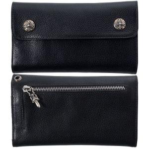 【CHROME HEARTS　クロムハーツ　Wallet　ウォレット　財布】ウェーブウォレット/レザーwクロスボタン【送料無料】｜chrono925