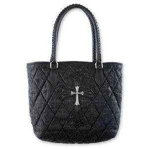 【CHROME HEARTS　クロムハーツ　Bag　バッグ】トートバッグセメタリークロスキルトw/ラージCHクロス/ブラックヘビーレザー 【送料無料】｜chrono925