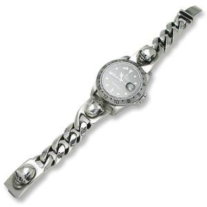 STANLEY GUESS(スタンリーゲス)：3 Skull Fancy Armor Link Watch Band w/Stone Eyes(3スカルファンシーアーマーリンクウォッチバンドw/ストーンアイズ)｜chrono925