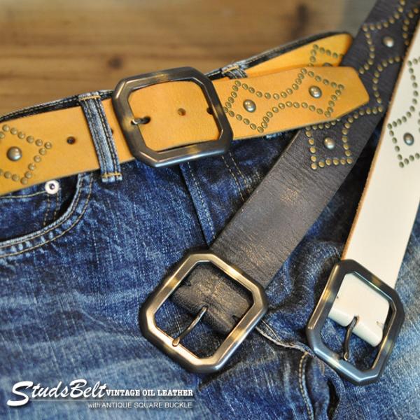 《半額SALE 50%OFFセール》スタッズ ベルト メンズ 本革 牛革 40mm カジュアル 天然...