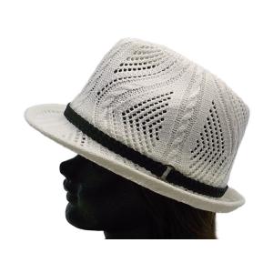 中折れハット ホワイト 編込みメッシュデザイン メンズ レディース 帽子