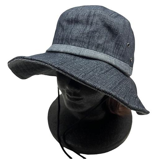 ハット ブラックデニム あご紐付き コットンハット DIGZHAT サファリハット つば広ハット B...