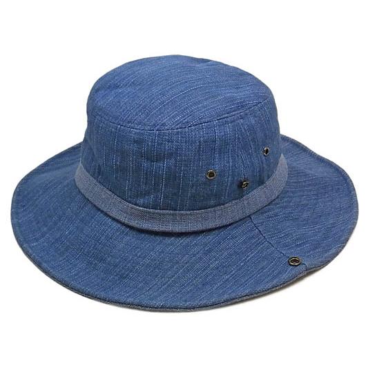 ハット デニム あご紐付き コットンハット DIGZHAT サファリハット つば広ハット BBQ キ...