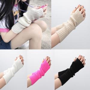 アームカバー フィンガーレス グローブ ニット アームウォーマー ルーズ くしゅくしゅ トレンド 指穴 日焼け防止 防寒 かわいい ルーズソックス おしゃれ