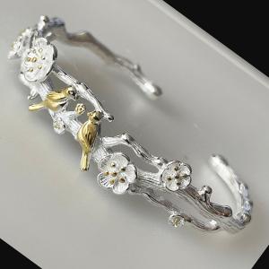 バングル レディース 桜 シルバー ブレス 桜の花 チェリーブロッサム 腕輪 オープンタイプ