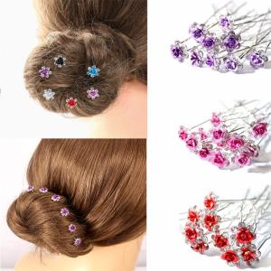 ヘアピン ラインストーン 薔薇 ローズ 花 Uピン 10本セット ヘアアクセサリー キラキラ フラワー ストーン お団子ヘア まとめ髪 アレンジヘア