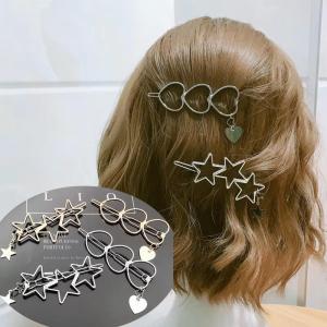 ヘアピン フレームピン 星 ハート スター ゴールド シルバー 髪留め ヘッドアクセ ヘアアクセサリー 髪飾り かわいい ３連 チャーム