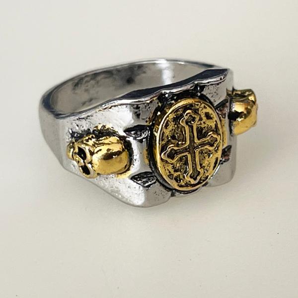 リング 指輪 クロス 十字架 スカル ドクロ 髑髏 ルード系 アンティーク調 メンズアクセサリー シ...