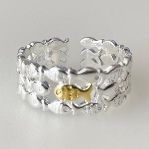 リング レディース 指輪 お魚 フィッシュ 魚  魚群 さかな サカナ 魚の群れ 3連 シルバー ゴールド かわいい 幅広 調整可 フリーサイズ オープンリング