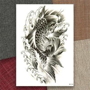 タトゥーシール 防水 鯉 鯉柄 コイ 波 モノクロ リアル