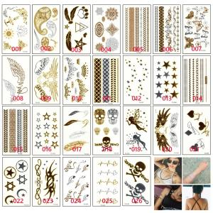 タトゥーシール 防水 3枚セット オマケ1枚付 ゴールド メタリック キラキラ フラッシュ シャイニー 入れ墨 刺青 フェイク シール 26種類 トライバル 蝶 羽根 星