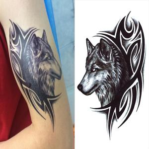 タトゥーシール 超リアル 刺青 防水 狼 ウルフ おおかみ オオカミ トライバル モノクロ シール ボディーアート ボディーシール タトゥー TATOO オマケ付
