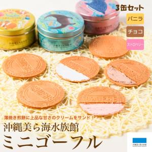 お菓子 ゴーフル 沖縄 美ら海 水族館 オリジナル缶入りゴーフル 3缶セット バニラ ストロベリー チョコ スイーツ お茶うけ  煎餅生地