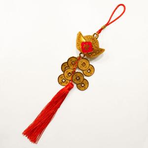 ミニ吊り飾り 古銭付き金元宝 全長約35cm ...の詳細画像1