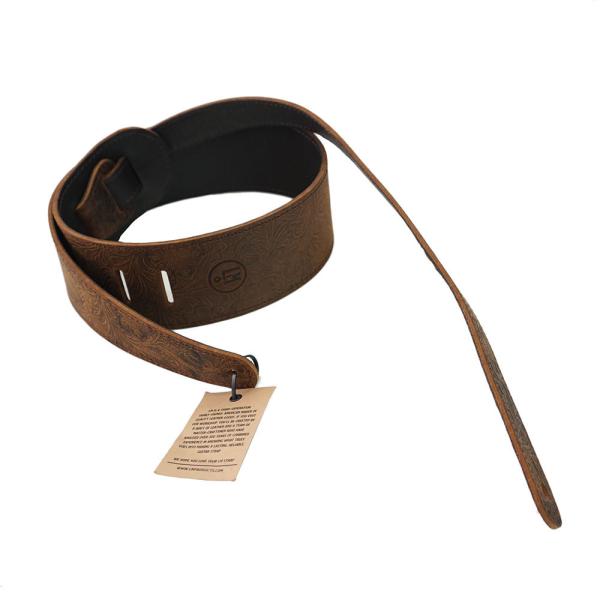 LM Products LS-2804T Brown Tooled Leather ギターストラップ...