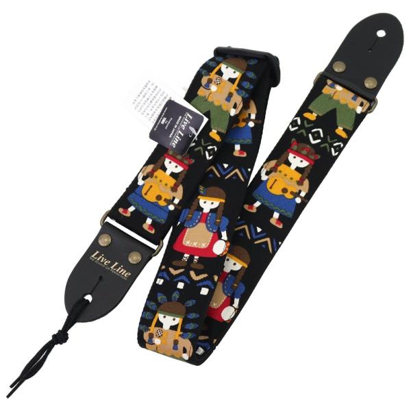 ライブライン ギターストラップ LS2000BK ボーイズ＆ガールズ柄 黒 ブラック LIVE LI...