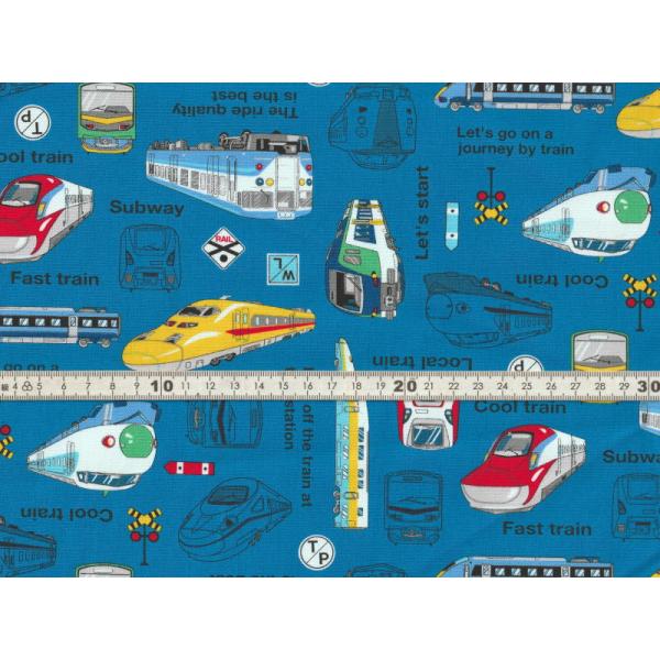 【送料無料】綿100% オックス生地 新幹線柄  ネイビー