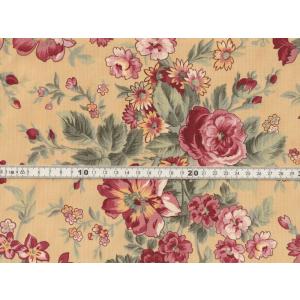 【送料無料】綿100% クラシックフラワープリント 生地 イエロー