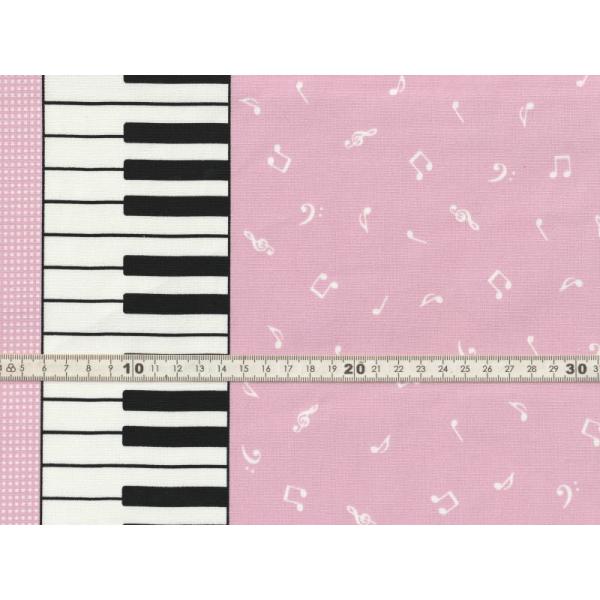 【送料無料】綿100% オックス生地 ピアノ鍵盤柄・音符柄 ピンク