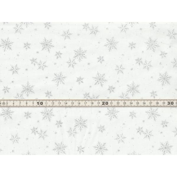 【送料無料】綿100% 生地 クリスマス柄 スノーフレイク 雪の結晶 オフホワイトｘシルバーラメプリ...