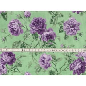 【送料無料】綿100% インポート 花柄 バラ柄 プリント生地 グリーンｘパープル