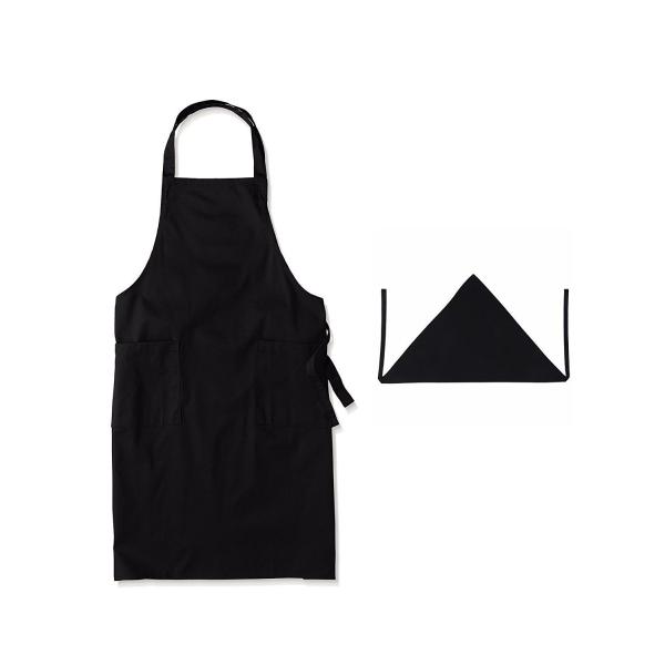 エプロン+三角巾 セット 黒ブラック 飲食店 キッチン シェフ ソムリエ カフェ 居酒屋 スーパー ...