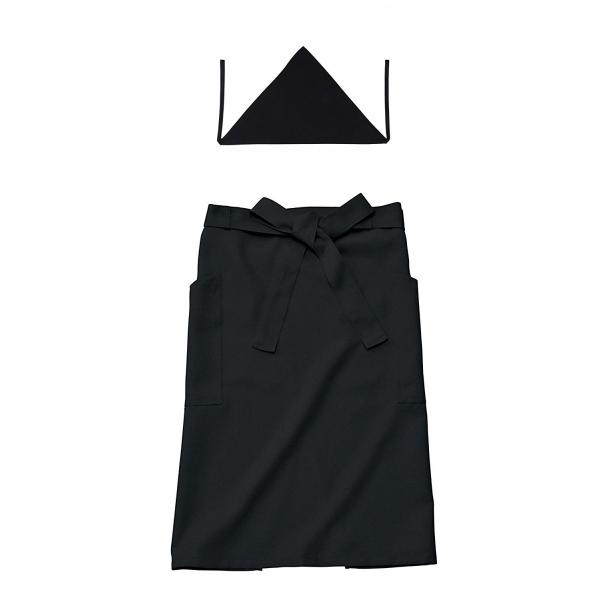 男女兼用 ソムリエ エプロン+三角巾 セット 黒 飲食店 キッチン シェフ カフェ 居酒屋 スーパー...