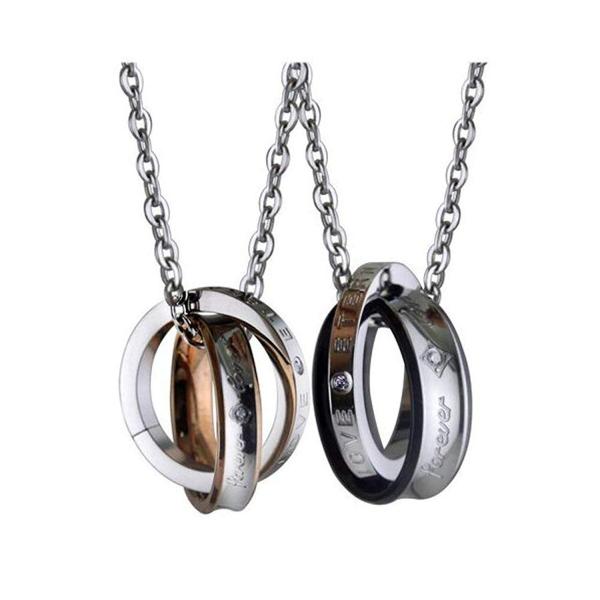 ペアペンダント ペアネックレス 2連リング 刻印 サージカルステンレス 2個セット ギフトセット付 ...