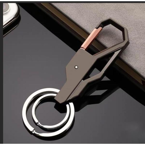 ダブルリング キーホルダー カラビナ フック メンズ レディース シンプル デザイン メタリック ダ...
