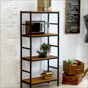 天然木 アイアン 4段ラック 幅87 奥行40 棚 ラック シェルフ 木製