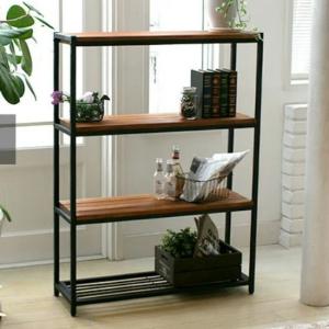 天然木 アイアン 4段ラック 幅60 奥行40 棚 ラック シェルフ 木製
