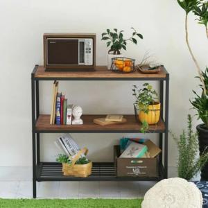 天然木 アイアン 5段ラック 幅87 奥行40 棚 ラック シェルフ 木製