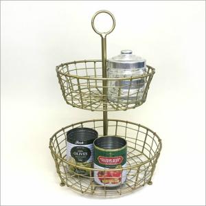 ラウンド2段バスケット 収納 インダストリアル バスケット ラック