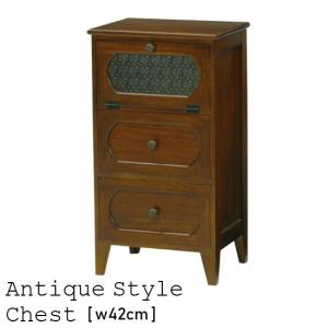 花柄飾りガラス レトロ 木製キャビネット 幅60cm 完成品 無垢 TV台