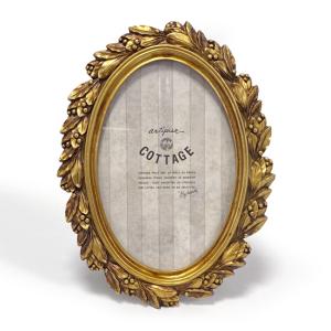 アンティーク フォトフレーム オーバル リーフ ホワイト 壁掛け フォト