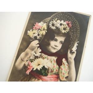 ポストカード デイジーと少女 フランス アンティーク 絵葉書 可愛い雑貨 コレクション