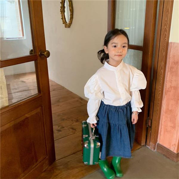 パフスリーブシャツ 女の子 トップス 子供シャツ ホワイト 白シャツ キッズ 子ども服