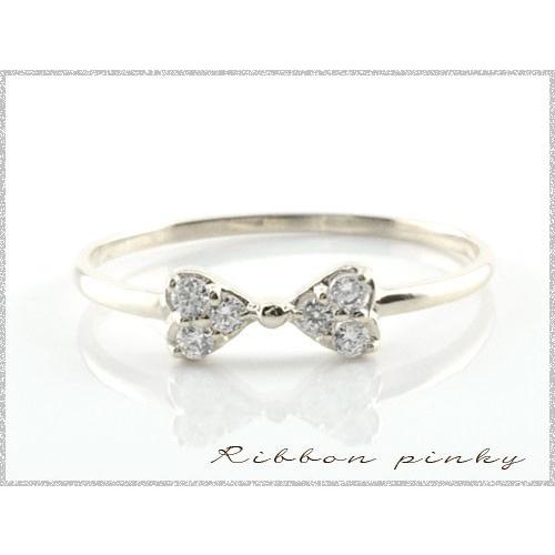 リング 10金 ダイヤモンド 指輪 リボンピンキーリング リボン ダイヤモンドリング ホワイトゴール...