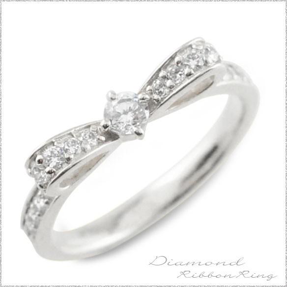リング 18金 ダイヤモンド 指輪 ピンキーリング リボン エンゲージリング ダイヤモンドリング  ...
