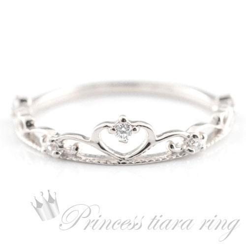 ダイヤモンド リング 18金 ティアラリング ピンキーリング ミル打ち 4月誕生石 K18 ホワイト...