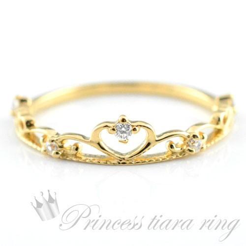 18金 ダイヤモンド ティアラリング レディース 指輪 k18 ピンキーリング 王冠デザイン ミル打...