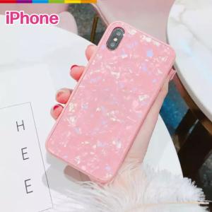 iPhone ケース iPhoneXS Max 背面ガラス クリスタル シェル 風 ピンク キラキラ